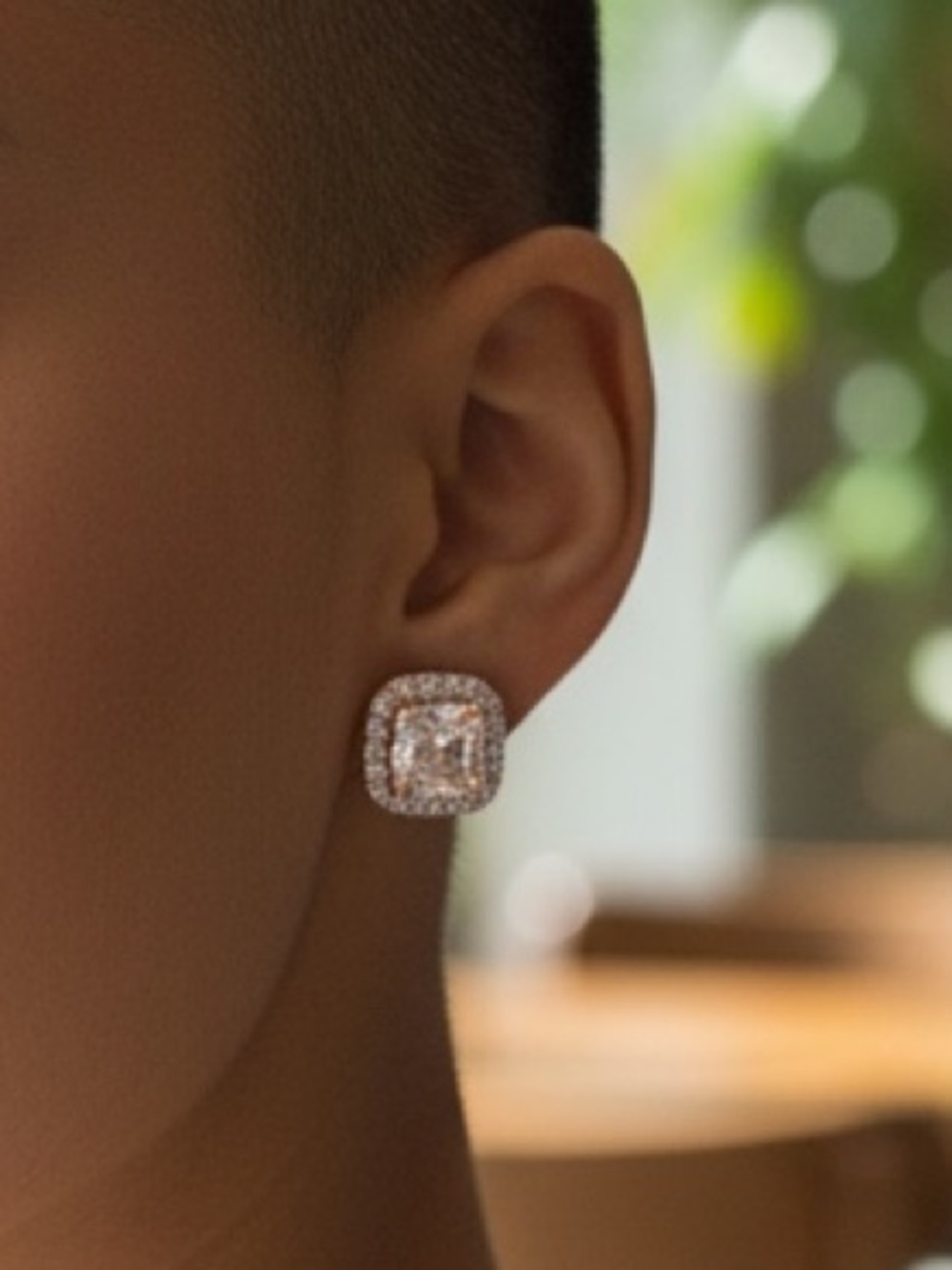 18k Rose Gold over Sterling Stud Earrings Morganite & 1/10 cttw diamond halo